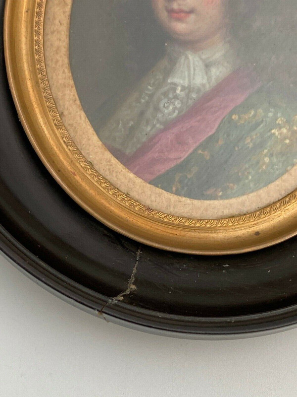 Hand-painted miniature by a 17th or 18th century nobleman with blackened pearwood frame