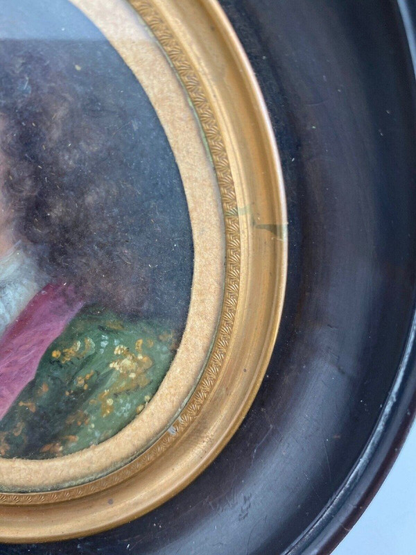 Hand-painted miniature by a 17th or 18th century nobleman with blackened pearwood frame