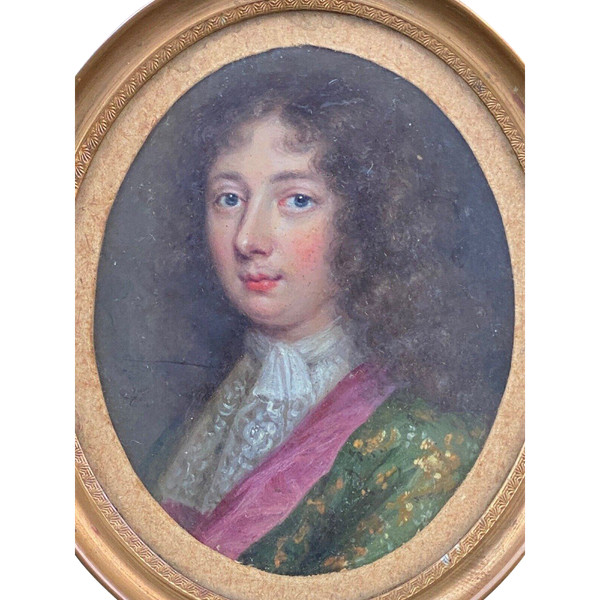Hand-painted miniature by a 17th or 18th century nobleman with blackened pearwood frame