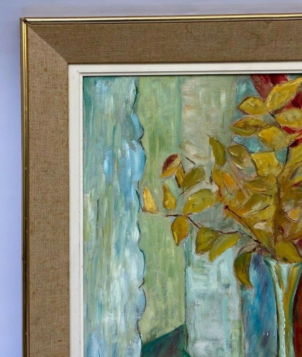 Huile sur carton nature morte aux fleurs 1950