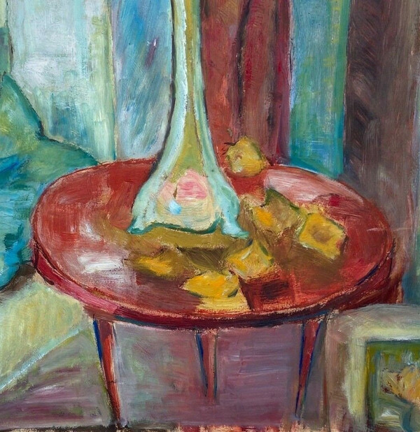 Huile sur carton nature morte aux fleurs 1950