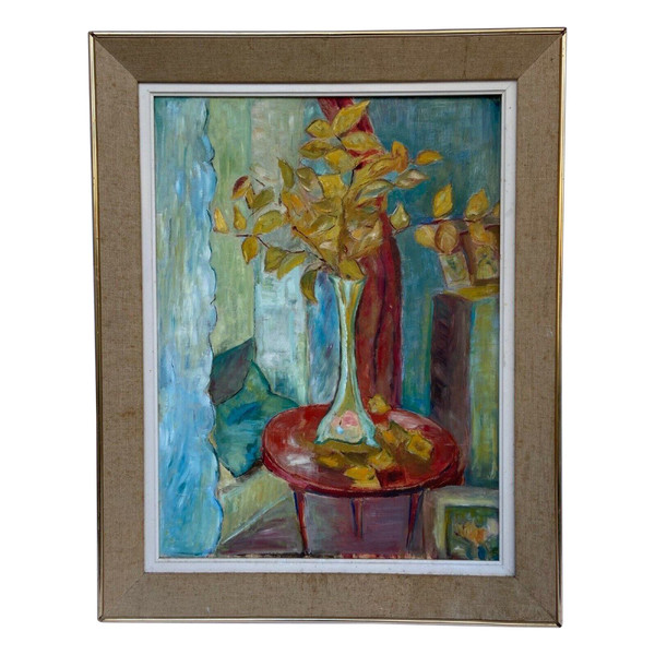 Huile sur carton nature morte aux fleurs 1950