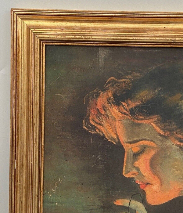 Öl auf Karton von Guéret Frau im Profil XX.