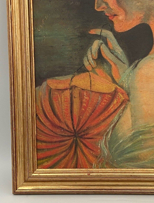 Öl auf Karton von Guéret Frau im Profil XX.