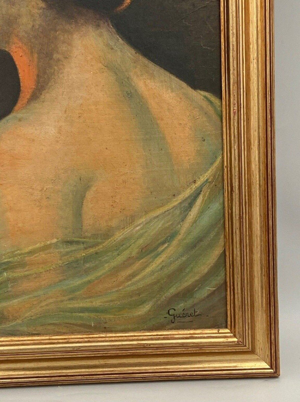 Öl auf Karton von Guéret Frau im Profil XX.