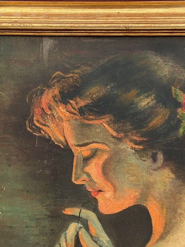 Öl auf Karton von Guéret Frau im Profil XX.