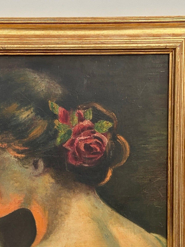 Öl auf Karton von Guéret Frau im Profil XX.