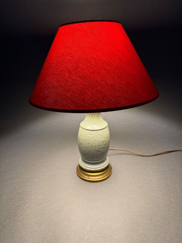 Lampe Napoléon III en céladon vert sur une base en laiton