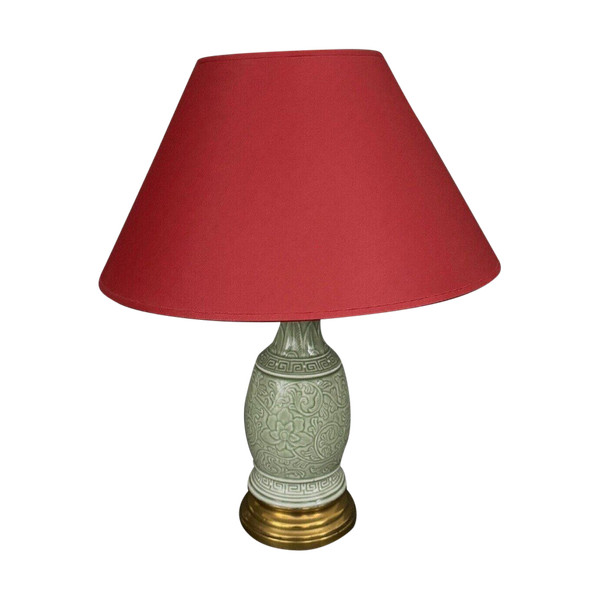Lampe Napoléon III en céladon vert sur une base en laiton