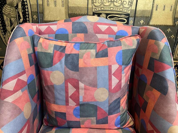 Armchair - Louis XV style wing chair in Art Deco fabric