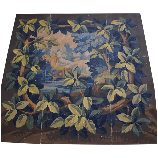 Carton of Aubusson tapestry with greenery motif - late 19th/early 20th century