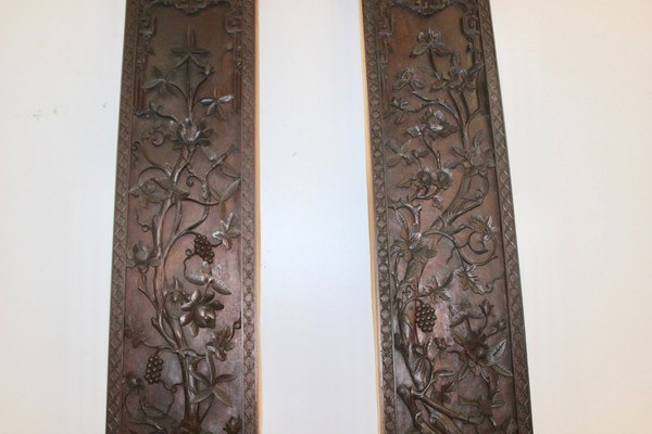 Paire De Colonnes En Bois Sculpté , Asie Fin XIX