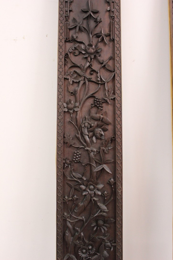 Paire De Colonnes En Bois Sculpté , Asie Fin XIX