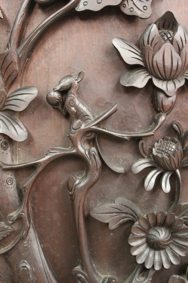 Paire De Colonnes En Bois Sculpté , Asie Fin XIX