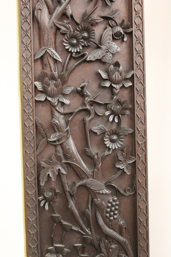 Paire De Colonnes En Bois Sculpté , Asie Fin XIX