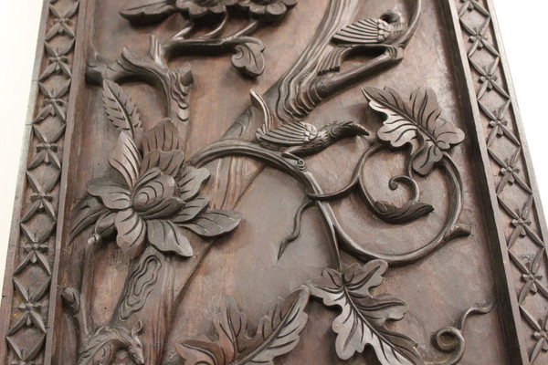 Paire De Colonnes En Bois Sculpté , Asie Fin XIX