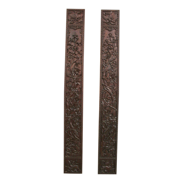 Paire De Colonnes En Bois Sculpté , Asie Fin XIX