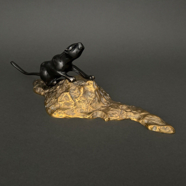Schwarzer Panther aus Bronze Art déco cubisante 1930 Doppelpatina
