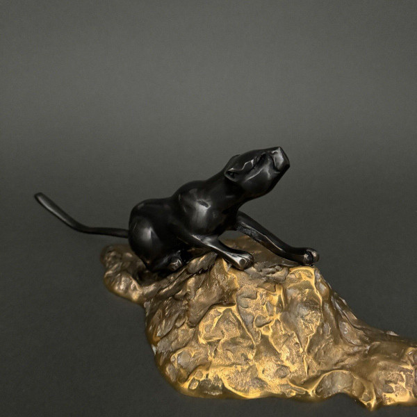 Schwarzer Panther aus Bronze Art déco cubisante 1930 Doppelpatina