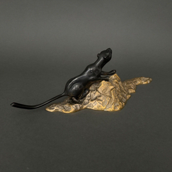 Schwarzer Panther aus Bronze Art déco cubisante 1930 Doppelpatina