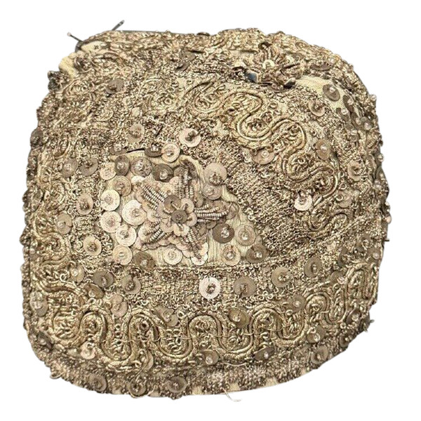 1930s child's headdress with embroidered pearls