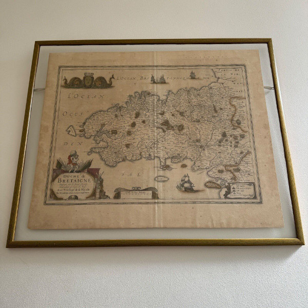 Antique map under glass of the Duchy of Brittany 1632 Joannes Janssonius