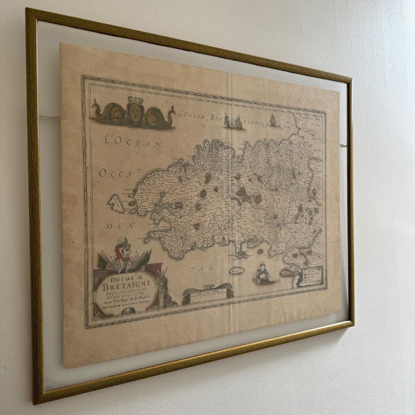 Antique map under glass of the Duchy of Brittany 1632 Joannes Janssonius