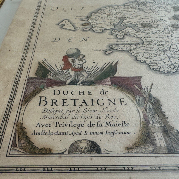 Antique map under glass of the Duchy of Brittany 1632 Joannes Janssonius