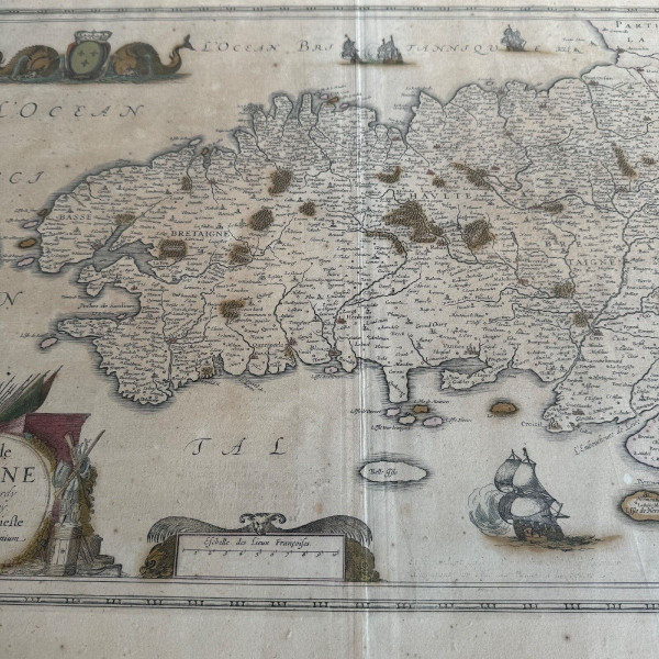 Antique map under glass of the Duchy of Brittany 1632 Joannes Janssonius