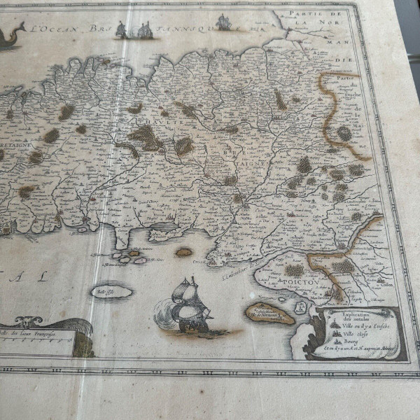 Antique map under glass of the Duchy of Brittany 1632 Joannes Janssonius
