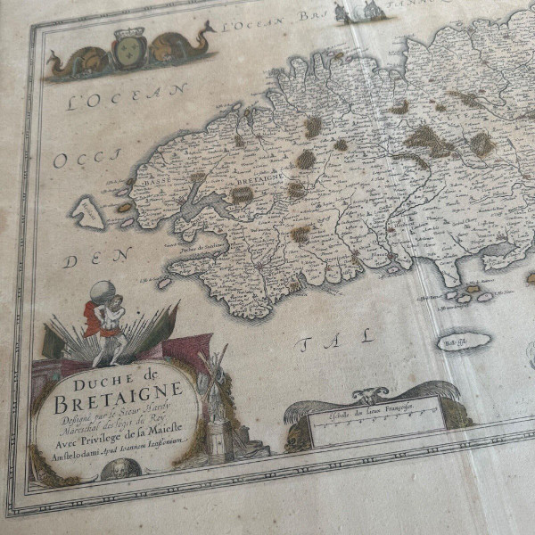 Antique map under glass of the Duchy of Brittany 1632 Joannes Janssonius