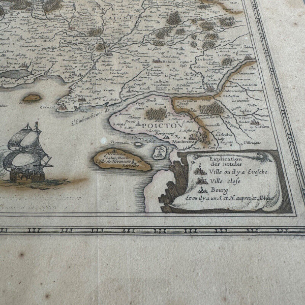 Antique map under glass of the Duchy of Brittany 1632 Joannes Janssonius