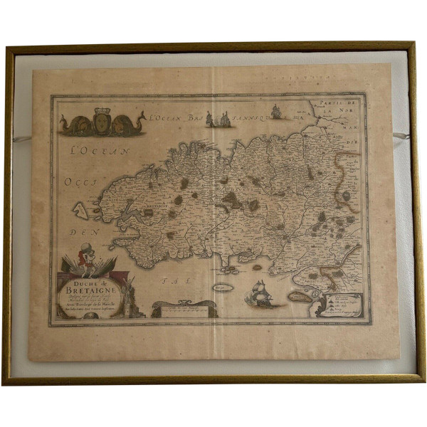 Antique map under glass of the Duchy of Brittany 1632 Joannes Janssonius