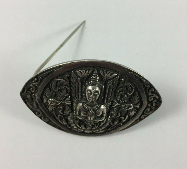 Brosche mit Buddha-Dekor Indien Silber 24 Gramm schöne alte Rechnung