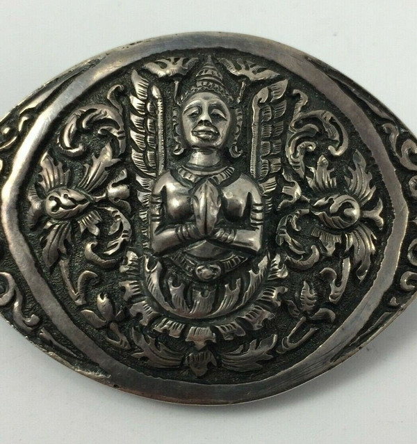 Brosche mit Buddha-Dekor Indien Silber 24 Gramm schöne alte Rechnung