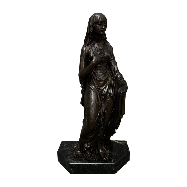 Sculpture en bronze XIXe femme à l'Antique drapée sur socle en marbre