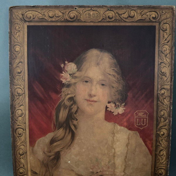 Panonceau LU 1903 La Femme aux Roses by Martin Kuvel imp. F. Champenois