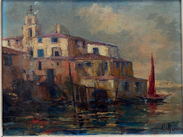 Öl auf Isorel Initialen CR Venedig XX.