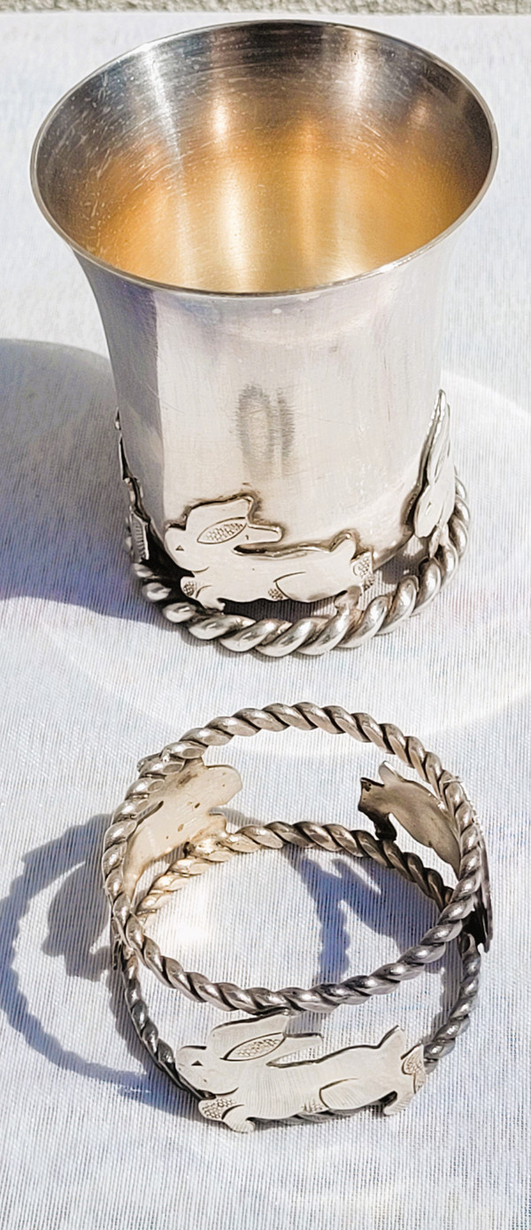Art Deco silver-plated Timbale and napkin ring set