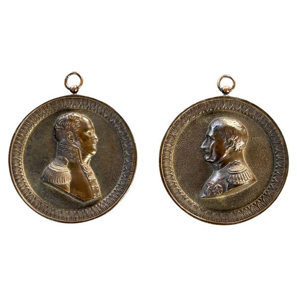 Coppia di medaglioni in bronzo del Primo Impero - Ritratti di profilo - Napoleone Bonaparte