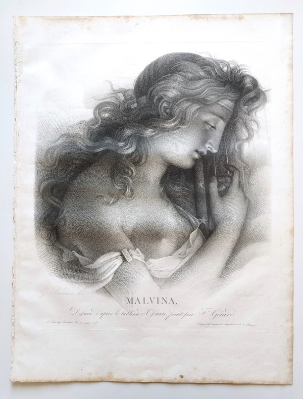 Gravure Mythologique Malvina 19ème d'Après  François Gérard 