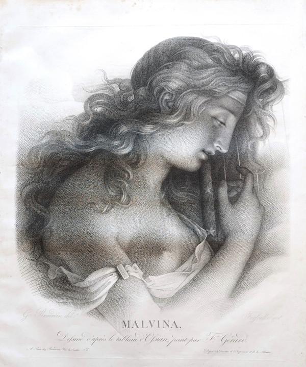 Gravure Mythologique Malvina 19ème d'Après  François Gérard 