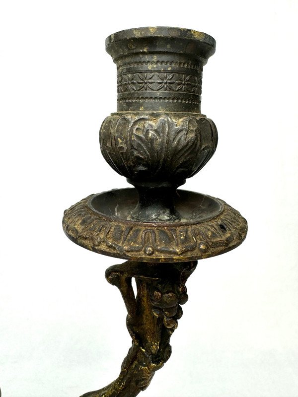 Pair Of Bronze Satyr Candlesticks