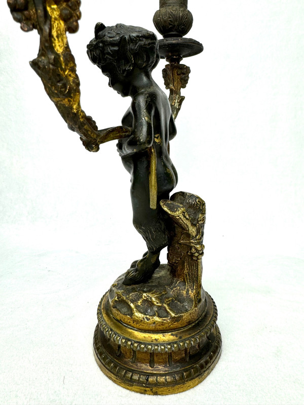 Pair Of Bronze Satyr Candlesticks
