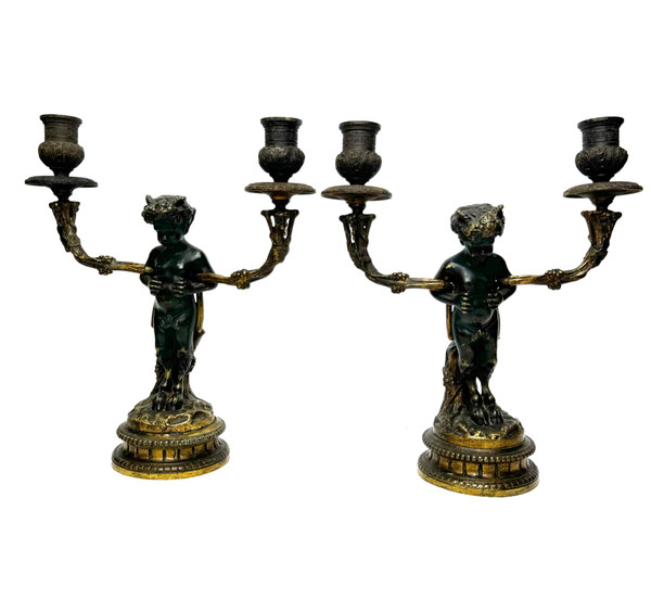 Pair Of Bronze Satyr Candlesticks