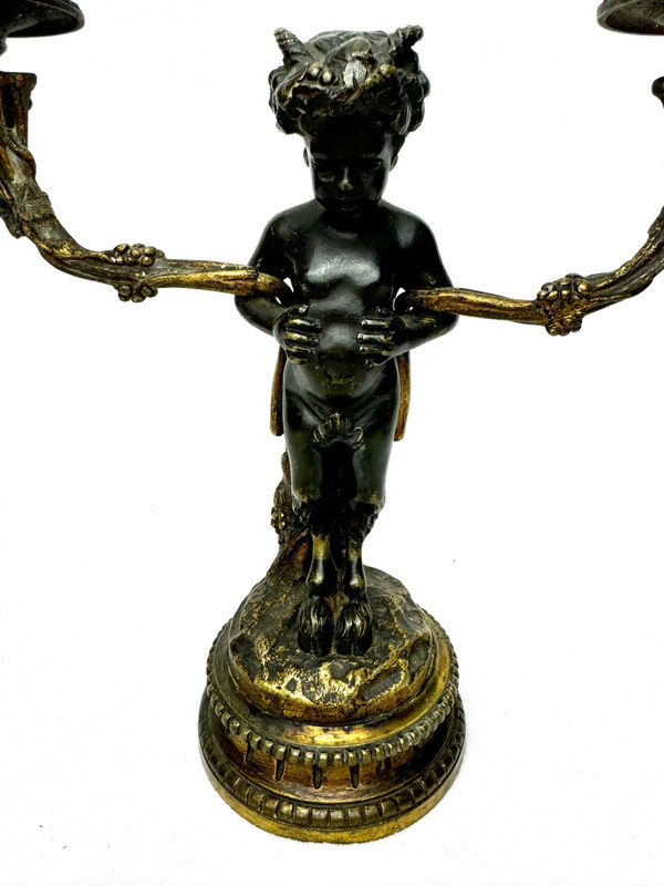 Pair Of Bronze Satyr Candlesticks