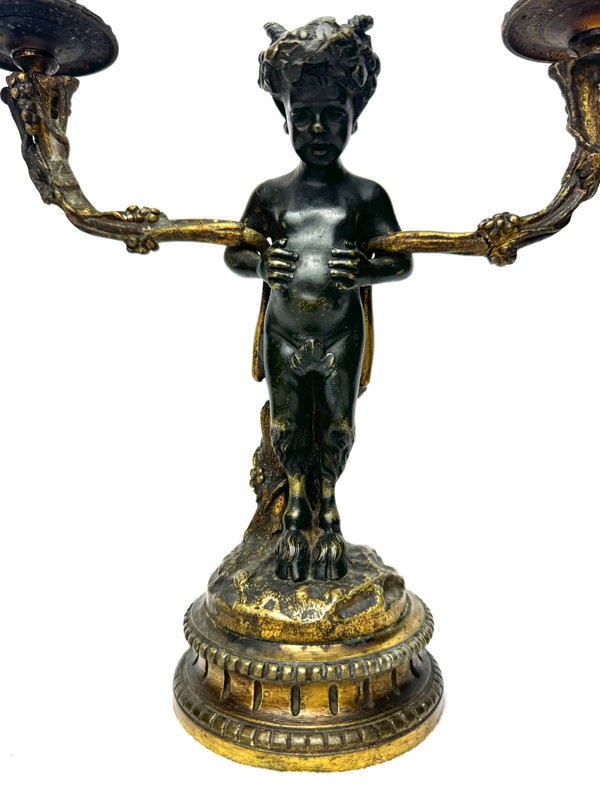 Pair Of Bronze Satyr Candlesticks