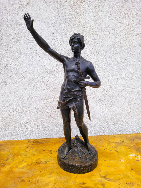 Ruffony, Il giuramento, scultura in bronzo firmata, fine XIX inizio XX secolo