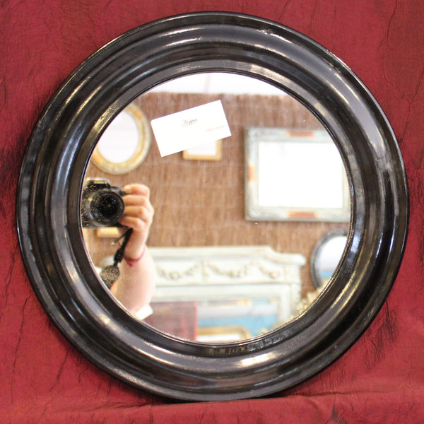 Ø38, Miroir Laqué Noir Napoléon III Rond