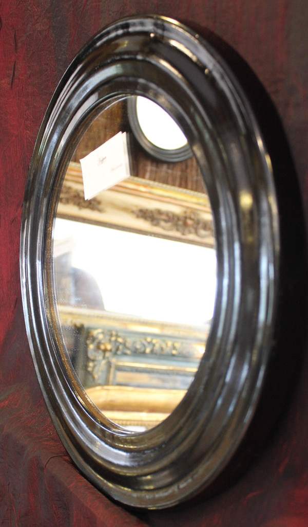 Ø38, Miroir Laqué Noir Napoléon III Rond